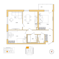 3 ккв № 13 Корп.: 2.2.1 , Секция 1  в ЖК OKLA