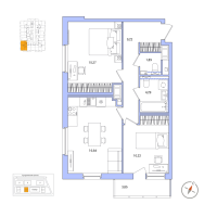 3 ккв (Евро) № 22 Корп.: 2.2.1 , Секция 1  в ЖК OKLA