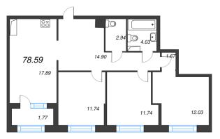 4 ккв (Евро) № 18 Корп.: 1 , Секция 1  в ЖК ORO by Akvilon