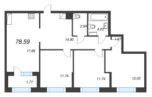 4 ккв (Евро) № 58 Корп.: 1 , Секция 1  в ЖК ОРО от Аквилон