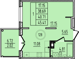 1 ккв № 128 Корп.: 1 , Секция 5  в ЖК Образцовый квартал 14