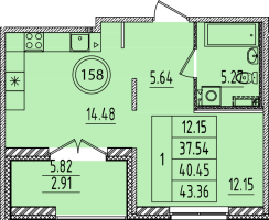 1 ккв № 158 Корп.: 3 , Секция 6  в ЖК Образцовый квартал 14