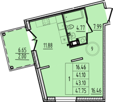 1 ккв № 9 Корп.: 1 , Секция 1  в ЖК Образцовый квартал 14