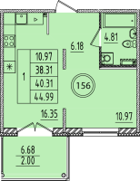 2 ккв (Евро) № 156 Корп.: 3 , Секция 6  в ЖК Образцовый квартал 14