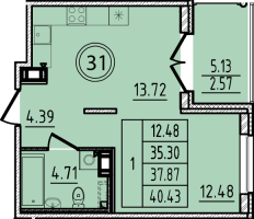 1 ккв № 31 Корп.: 2 , Секция 1  в ЖК Образцовый квартал 14