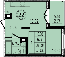 1 ккв № 22 Корп.: 2 , Секция 1  в ЖК Образцовый квартал 14