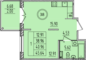 2 ккв (Евро) № 38 Корп.: 3 , Секция 3  в ЖК Образцовый квартал 14