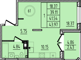 1 ккв № 61 Корп.: 1 , Секция 3  в ЖК Образцовый квартал 14