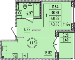 2 ккв (Евро) № 115 Корп.: 3 , Секция 5  в ЖК Образцовый квартал 14