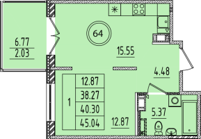 2 ккв (Евро) № 64 Корп.: 3 , Секция 3  в ЖК Образцовый квартал 14