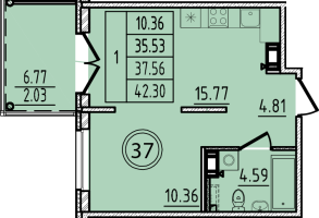 2 ккв (Евро) № 37 Корп.: 2 , Секция 1  в ЖК Образцовый квартал 14