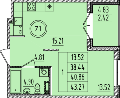 1 ккв № 71 Корп.: 3 , Секция 4  в ЖК Образцовый квартал 14