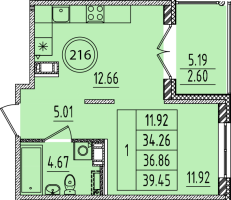 1 ккв № 216 Корп.: 3 , Секция 7  в ЖК Образцовый квартал 14