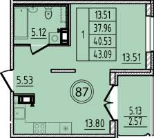 1 ккв № 87 Корп.: 2 , Секция 3  в ЖК Образцовый квартал 14