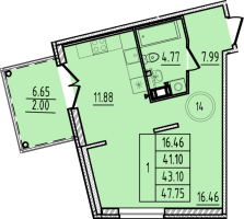 1 ккв № 14 Корп.: 1 , Секция 1  в ЖК Образцовый квартал 14