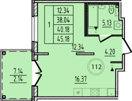 2 ккв (Евро) № 112 Корп.: 1 , Секция 5  в ЖК Образцовый квартал 14