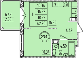2 ккв (Евро) № 234 Корп.: 3 , Секция 8  в ЖК Образцовый квартал 14