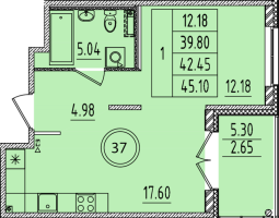 2 ккв (Евро) № 37 Корп.: 3 , Секция 3  в ЖК Образцовый квартал 14
