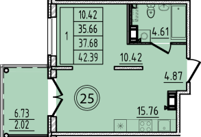 2 ккв (Евро) № 25 Корп.: 2 , Секция 1  в ЖК Образцовый квартал 14