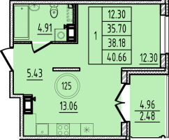 1 ккв № 125 Корп.: 1 , Секция 5  в ЖК Образцовый квартал 14