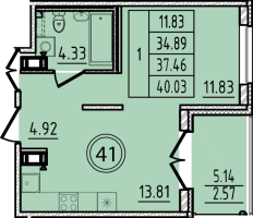 1 ккв № 41 Корп.: 2 , Секция 1  в ЖК Образцовый квартал 14