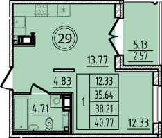 1 ккв № 29 Корп.: 2 , Секция 1  в ЖК Образцовый квартал 14