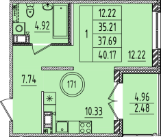 1 ккв № 171 Корп.: 1 , Секция 6  в ЖК Образцовый квартал 14