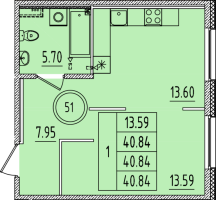 1 ккв № 51 Корп.: 1 , Секция 3  в ЖК Образцовый квартал 14