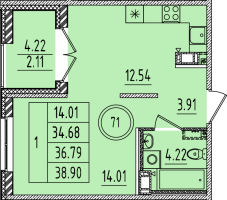 1 ккв № 71 Корп.: 1 , Секция 3  в ЖК Образцовый квартал 14
