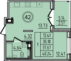 1 ккв № 42 Корп.: 2 , Секция 1  в ЖК Образцовый квартал 14