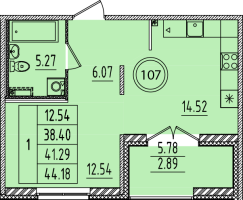 1 ккв № 107 Корп.: 3 , Секция 5  в ЖК Образцовый квартал 14