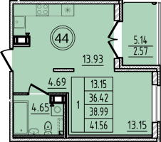 1 ккв № 44 Корп.: 2 , Секция 1  в ЖК Образцовый квартал 14