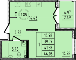 1 ккв № 109 Корп.: 1 , Секция 5  в ЖК Образцовый квартал 14