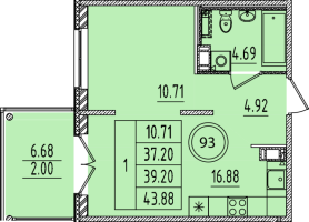 2 ккв (Евро) № 93 Корп.: 3 , Секция 4  в ЖК Образцовый квартал 14