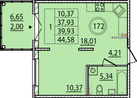 2 ккв (Евро) № 172 Корп.: 1 , Секция 6  в ЖК Образцовый квартал 15