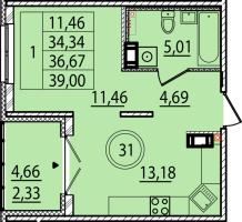 1 ккв № 31 Корп.: 1 , Секция 2  в ЖК Образцовый квартал 15