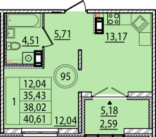 1 ккв № 95 Корп.: 1 , Секция 4  в ЖК Образцовый квартал 15