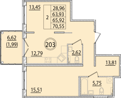 2 ккв № 203 Корп.: 2 , Секция 8  в ЖК Образцовый квартал 15