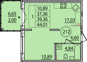 2 ккв (Евро) № 212 Корп.: 1 , Секция 7  в ЖК Образцовый квартал 15
