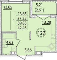 1 ккв № 127 Корп.: 2 , Секция 5  в ЖК Образцовый квартал 15