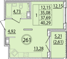 1 ккв № 261 Корп.: 2 , Секция 9  в ЖК Образцовый квартал 15