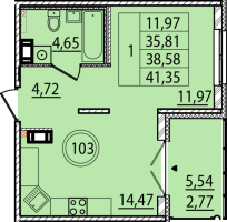 1 ккв № 103 Корп.: 1 , Секция 4  в ЖК Образцовый квартал 15