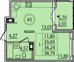 1 ккв № 43 Корп.: 1 , Секция 2  в ЖК Образцовый квартал 15