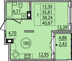 1 ккв № 185 Корп.: 1 , Секция 6  в ЖК Образцовый квартал 15