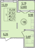 1 ккв № 18 Корп.: 2 , Секция 2  в ЖК Образцовый квартал 15