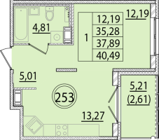 1 ккв № 253 Корп.: 2 , Секция 9  в ЖК Образцовый квартал 15