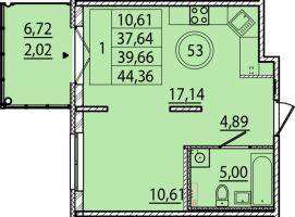 2 ккв (Евро) № 53 Корп.: 1 , Секция 3  в ЖК Образцовый квартал 15