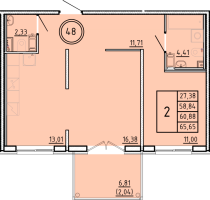 2 ккв № 48 Корп.: 1 , Секция 2  в ЖК Образцовый квартал 16