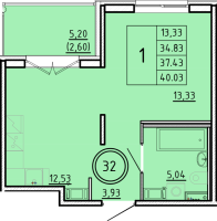 1 ккв № 32 Корп.: 2 , Секция 1  в ЖК Образцовый квартал 16