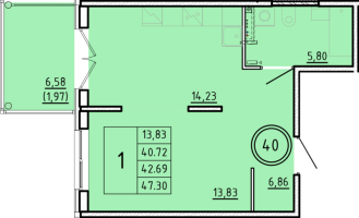 1 ккв № 40 Корп.: 3 , Секция 2  в ЖК Образцовый квартал 16